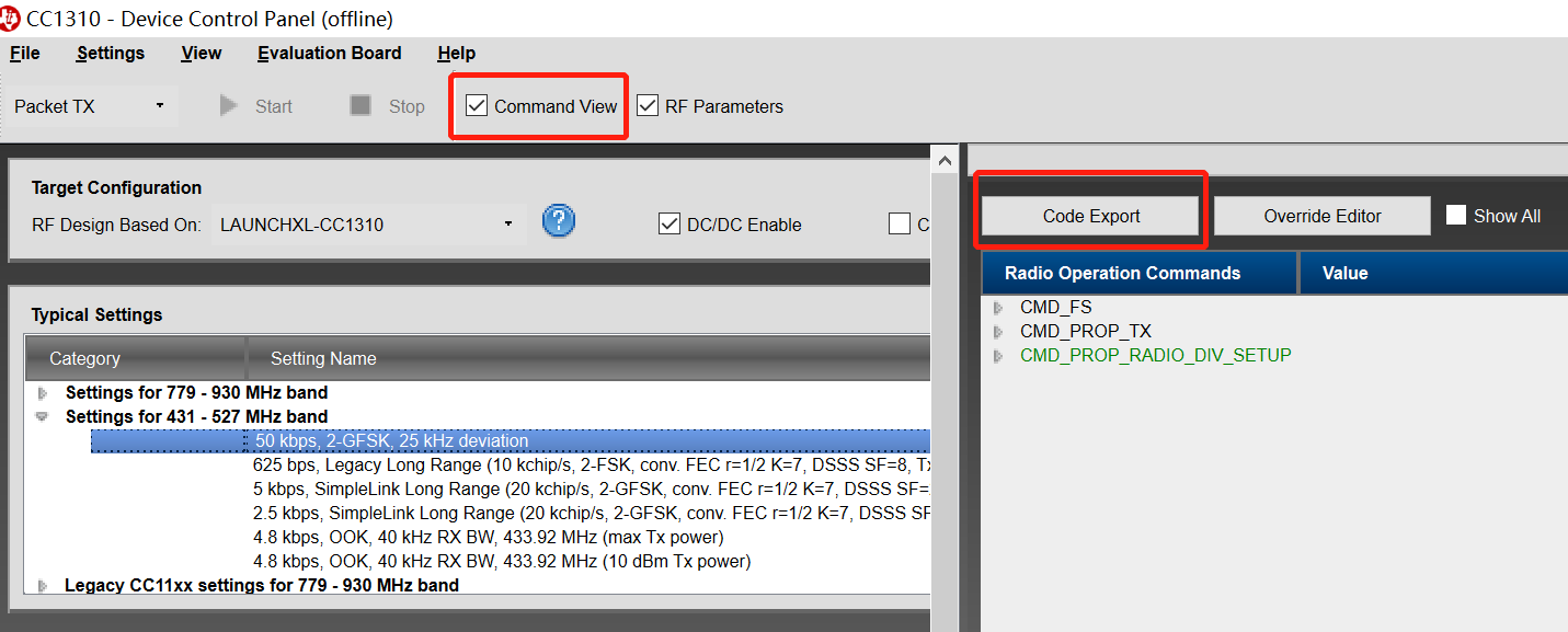 CC1310 RF parameters Setting 3